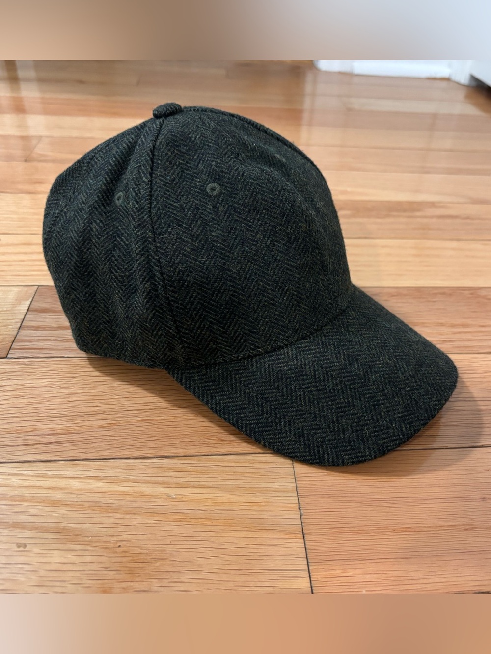 Herringbone Wool-Blend Baseball Cap in Dark Olive